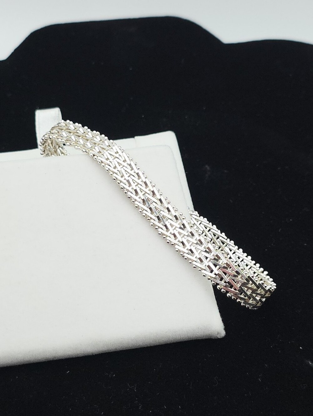 Vintage 925 Sterling Silver Woven Flat Mesh Herringbone Bracelet 7.5"